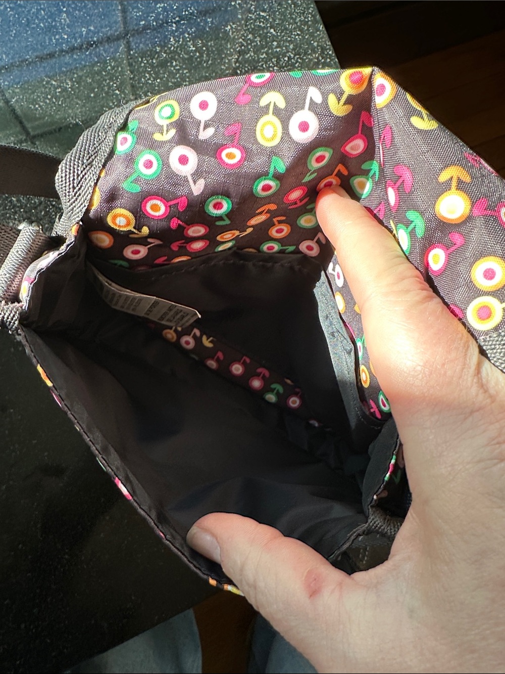 Lesportsac Black Crossbody Bag with Discontinued Multicolor Dot Floral Pattern - Picture 5 of 11